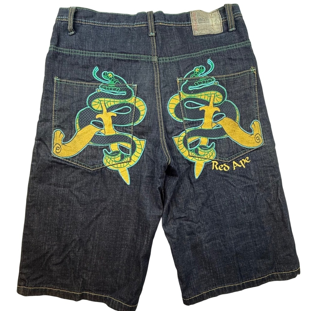 Red Ape‎ Jean Mens Shorts 36 XL Dark Wash Snake streetwear hip hop Y2K skater